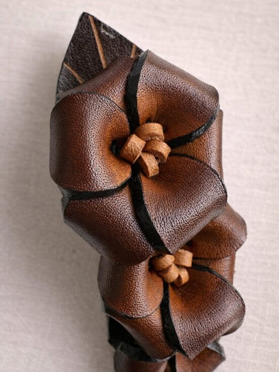 Handmade Leather Brown Floral Hair Barrette | Colombian Artisan Clip main image 13